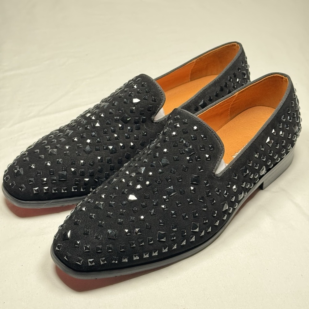 Mens Size 11 Black Studded Loafers Slip On‎ Dress Shoes Formal Party